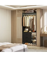 30" Freestanding Closet Organizer with Hanging Rods and Drawers, System Storage Shelves