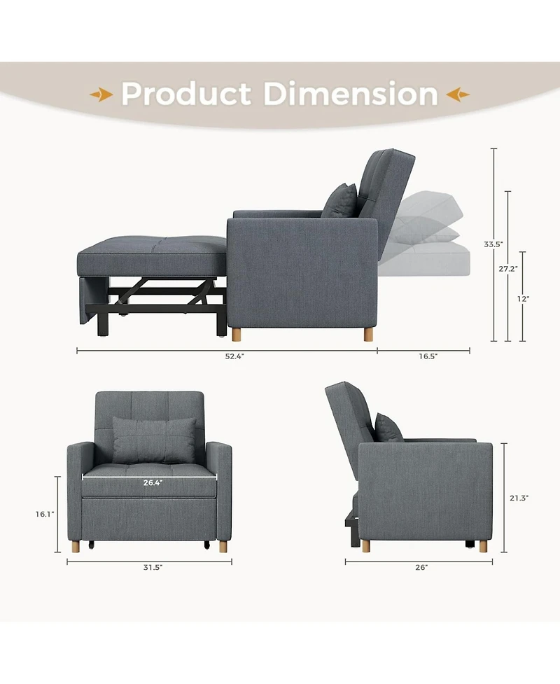 Aecojoy 31.5" Sleeper Chair, Convertible Chair Bed for Adults, 3-in-1 Pull Out Sofa Chair