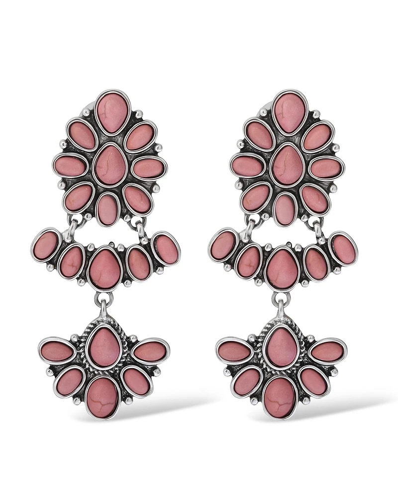 Jessica Simpson Pink Stone Statement Drop Earrings in Floral Shape