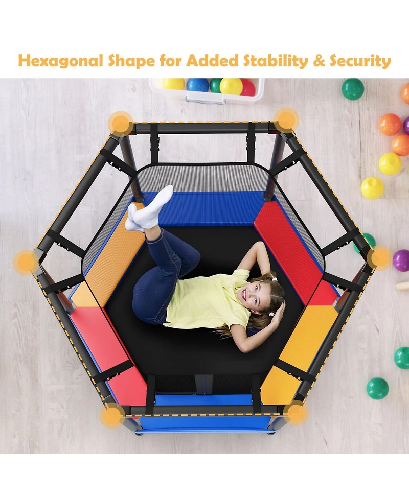 Gymax 48'' Hexagonal Kids Trampoline Recreational Bounce Jumper W/Foam Padded Handrails