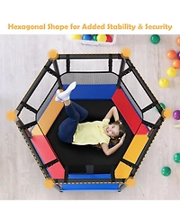 Gymax 48'' Hexagonal Kids Trampoline Recreational Bounce Jumper W/Foam Padded Handrails