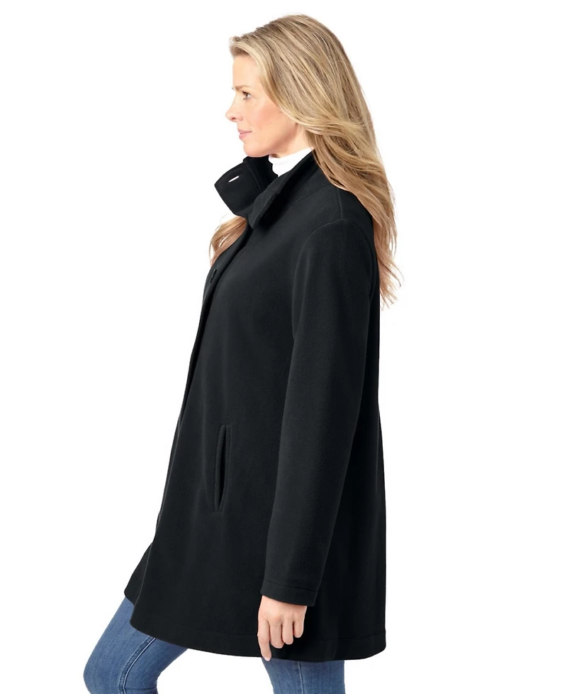 Woman Within Women's Plus Fleece Swing Funnel-Neck Coat