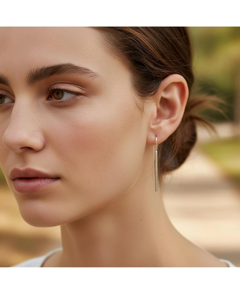 Bling Jewelry Minimalist Geometric Dangle Earrings Linear Bar Threader in Sterling Silver