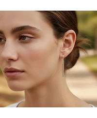 Bling Jewelry Minimalist Geometric Dangle Earrings Linear Bar Threader in Sterling Silver