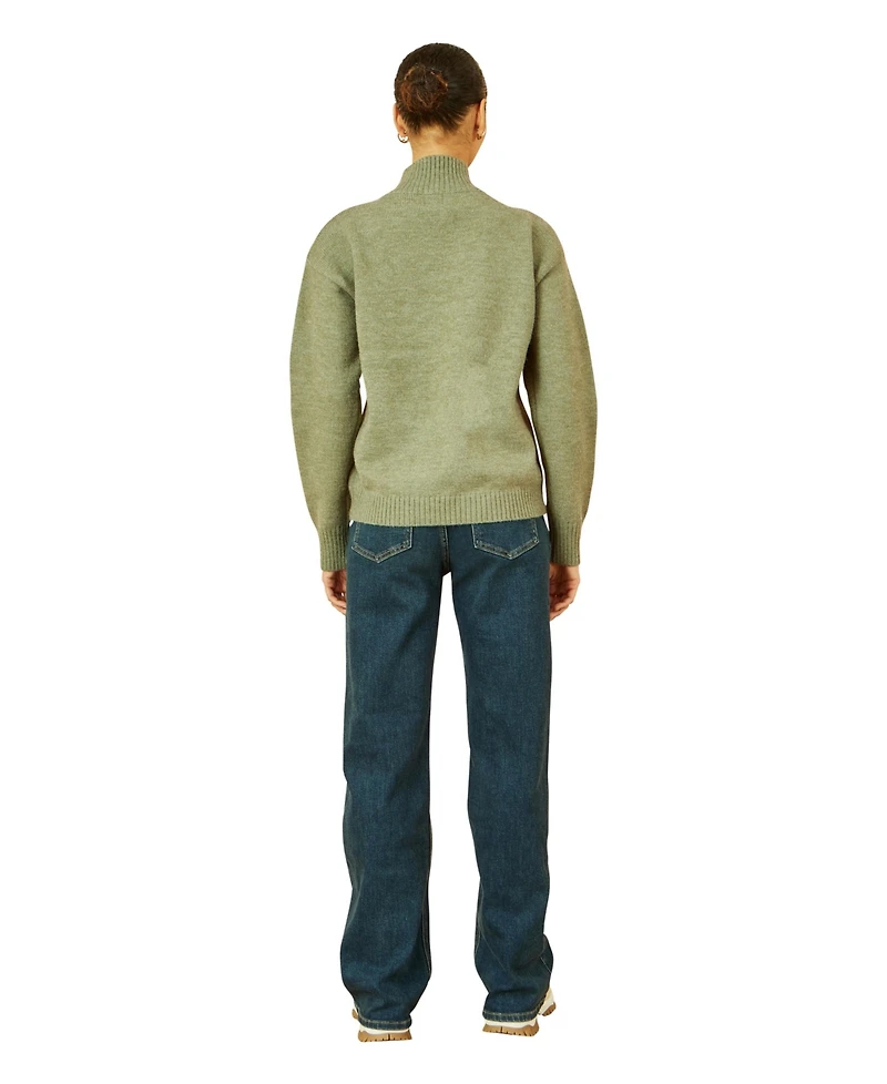 Yumi Women's Floral Detail High Neck Knit Sweater