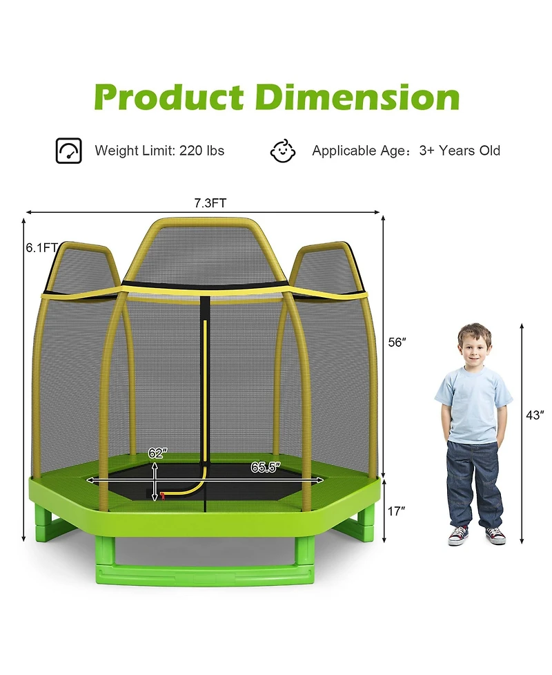 Costway 7FT Kids Trampoline W/Safety Enclosure Net Spring Pad