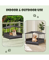 Gymax Wicker Dog House w/ Cushion Lounge Raised Rattan Bed for Indoor/Outdoo