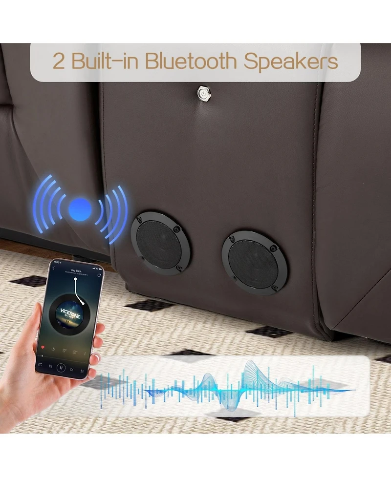 Aecojoy 3 Seater Recliner Sofa with Console&Bluetooth Speakers, Manual Rv Sofa Couch