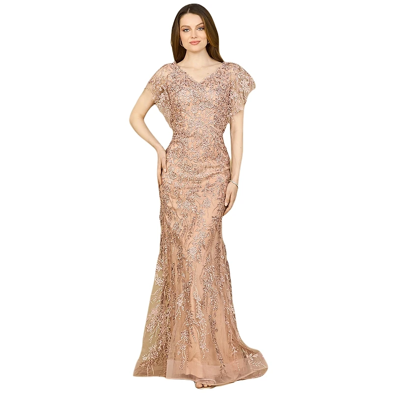 Lara Women's Cap Sleeve Mermaid V-neck Gown