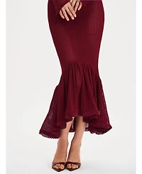 Miss Circle Women Kaedyn Burgundy Off Shoulder Long Sleeve Crochet Mermaid Maxi Dress