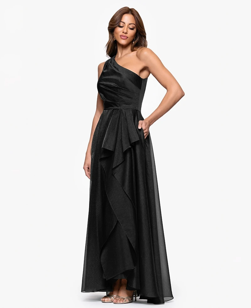 Xscape Women's Metallic Draped One-Shoulder Gown