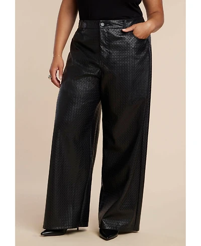 Eloquii Women's Plus Basket Weave Faux Leather Wide Leg Pant