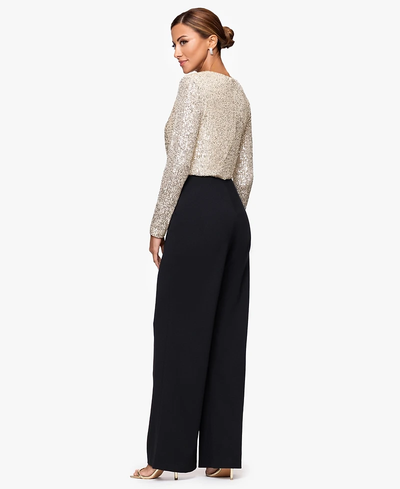 Xscape Women's Sequined-Bodice Straight-Leg Jumpsuit