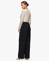 Xscape Women's Sequined-Bodice Straight-Leg Jumpsuit