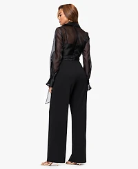 Xscape Women's V-Neck Long Sleeve Jumpsuit