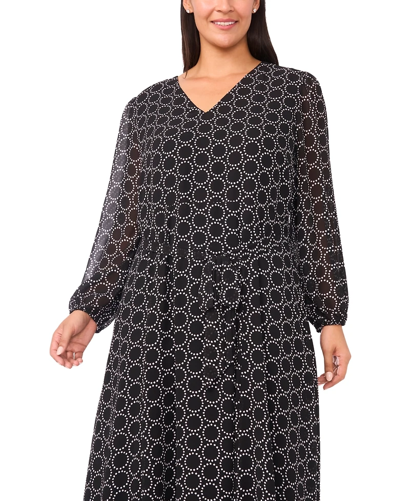 Msk Plus Geometric Print Long Sleeves Maxi Dress