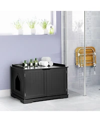 Gymax Cat Litter Box Wooden Enclosure Pet House Sidetable Washroom Storage Bench