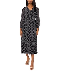 Msk Petite Geometric Print V-Neck Long Sleeves Midi Dress