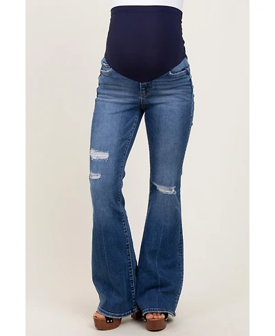 Pinkblush Maternity Navy Blue Distressed Flare Jeans