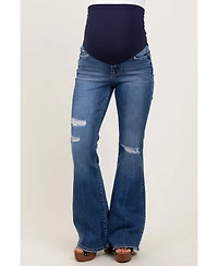 Pinkblush Maternity Navy Blue Distressed Flare Jeans