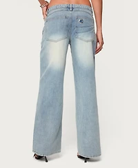 Edikted Women's Celia Grommet Washed Low Rise Jeans