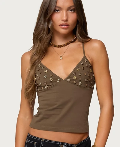 Edikted Women's Nora Buttons V Neck Tank Top