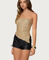 Edikted Women's Sequin Asymmetric Slit Strapless Top