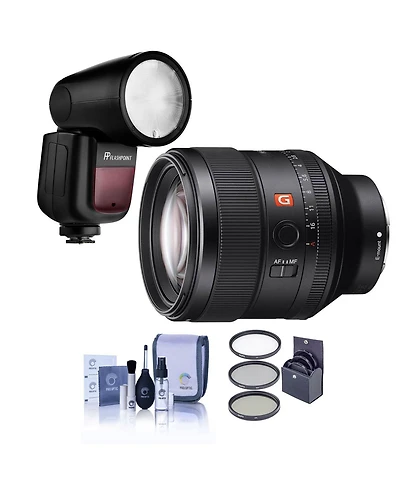 Sony Fe 85mm f/1.4 Gm Lens for Sony E, Bundle with Flashpoint Zoom Li-on X R2 Ttl Flash Speedlight, 77mm Filter Kit, Cleaning Kit