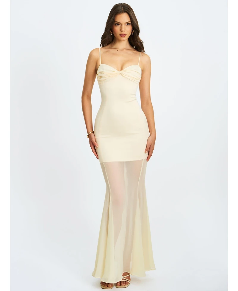 Miss Circle Women's Zayne Butter Yellow Ruch Breast Chiffon Mermaid Maxi Dress