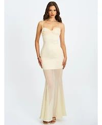 Miss Circle Women's Zayne Butter Yellow Ruch Breast Chiffon Mermaid Maxi Dress