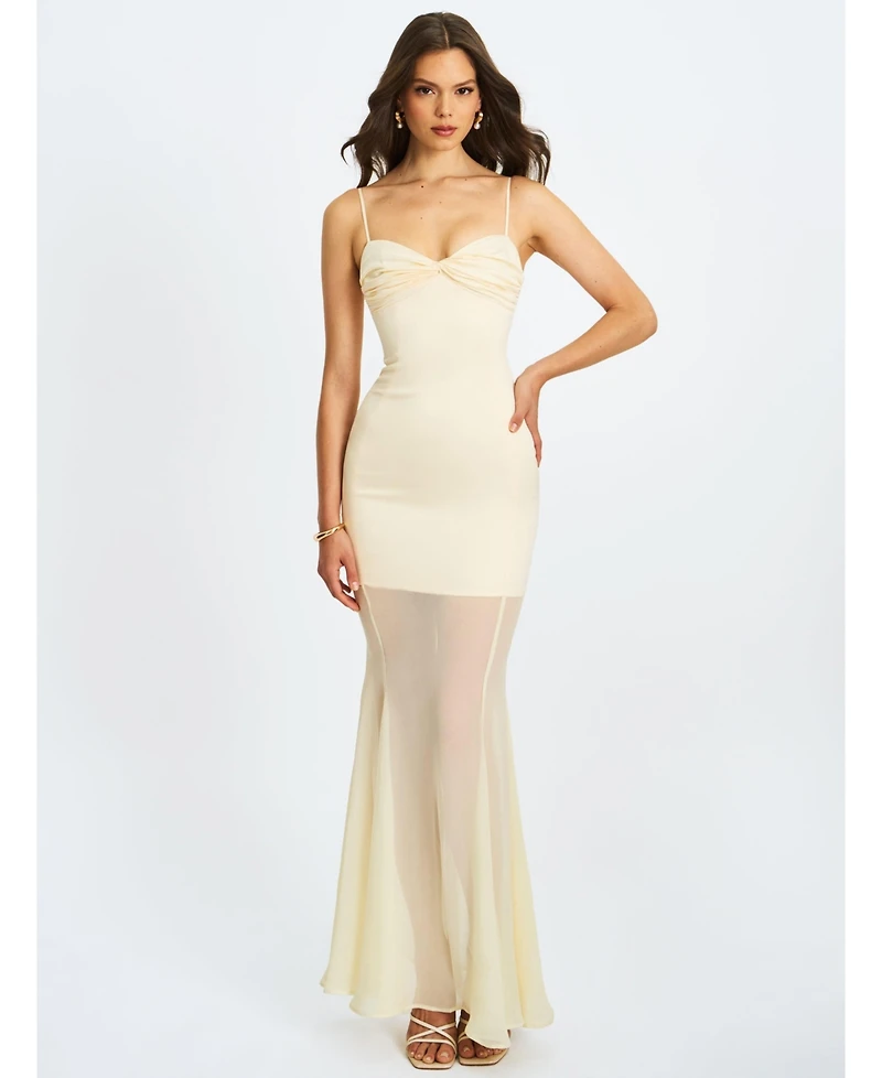 Miss Circle Women's Zayne Butter Yellow Ruch Breast Chiffon Mermaid Maxi Dress