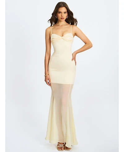 Miss Circle Women's Zayne Butter Yellow Ruch Breast Chiffon Mermaid Maxi Dress