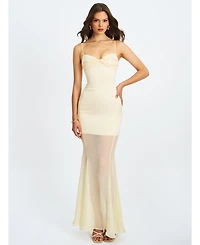 Miss Circle Women's Zayne Butter Yellow Ruch Breast Chiffon Mermaid Maxi Dress