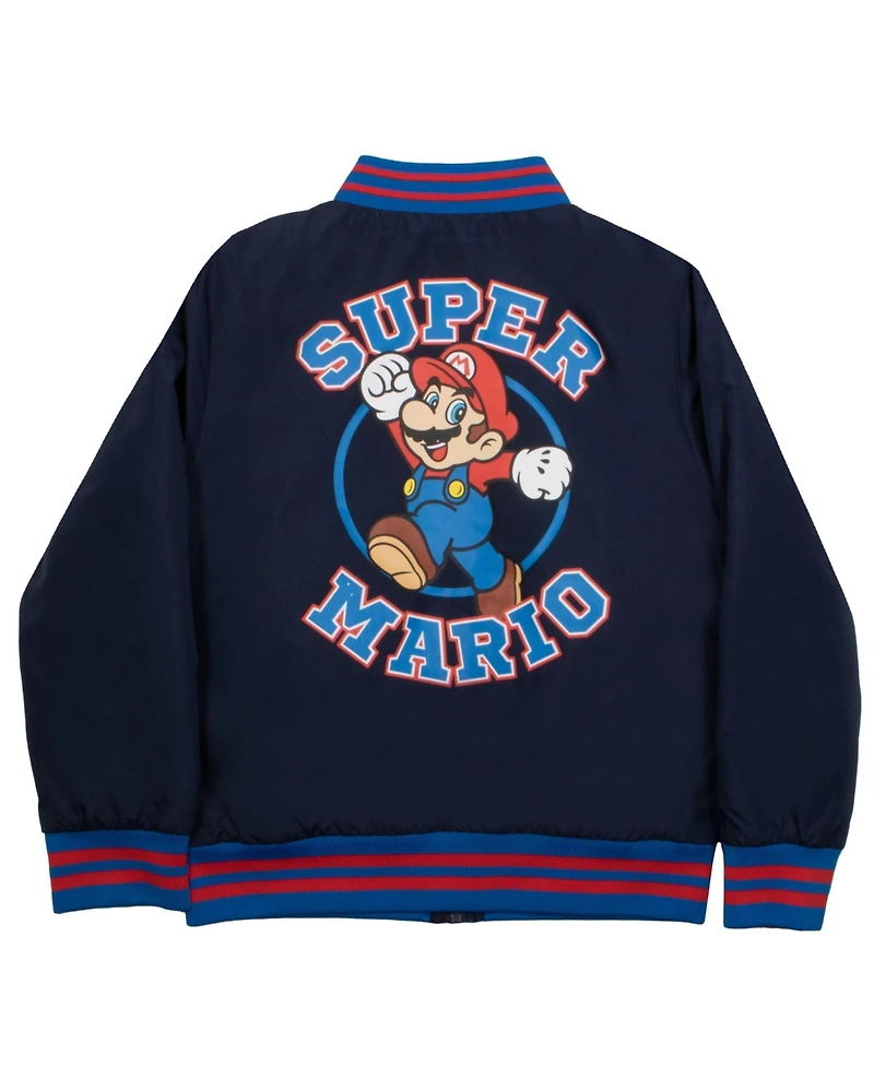 Mario Boys Super Bros Zip-Up Varsity Bomber Jacket
