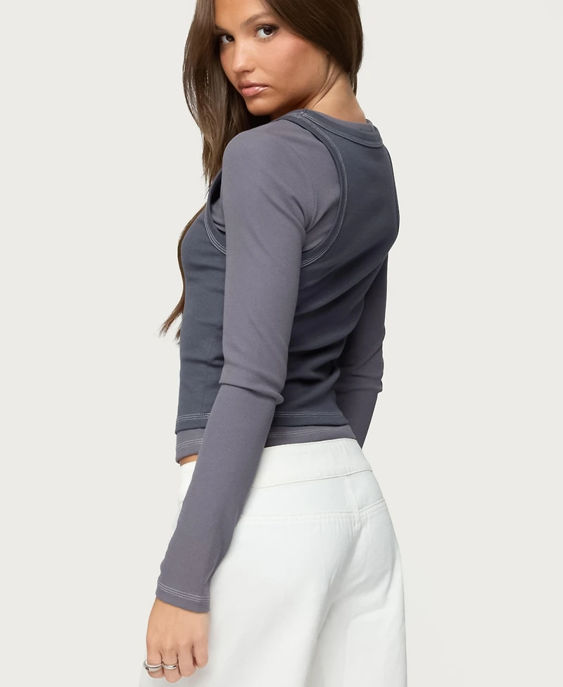 Edikted Womens Zane Contrast Layered Long Sleeve Top
