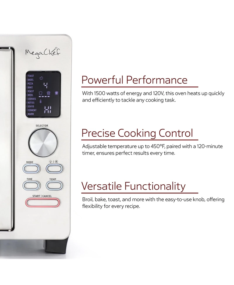 MegaChef 30 Liter Digital French Door Multi-Function Electric Convection Toaster Oven with Rotisserie Set
