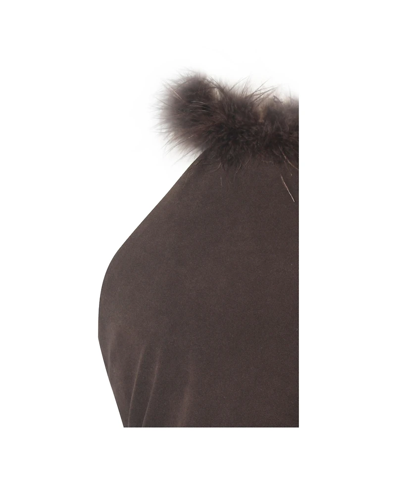 Miss Circle Women's Yael Espresso Suede Faux Fur Halter Mini Dress