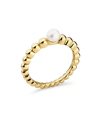 Devata Freshwater Pearl on Beaded Ball Ring Gold Plated Sterling Silver, 9