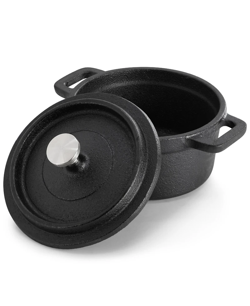 MegaChef Piece Cast Iron 8 Ounce Mini Dutch Oven with Wood Tray