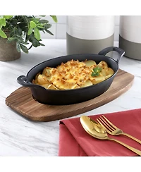 MegaChef Piece Mini Cast Iron Oval Pan with Wood Tray Set