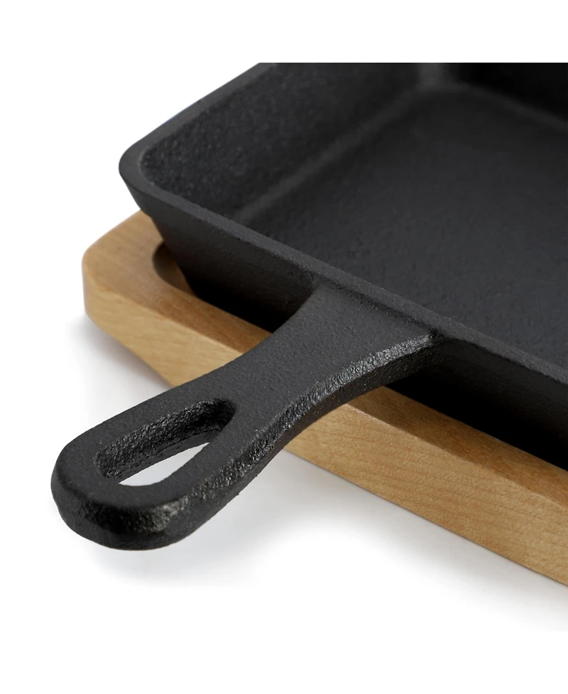 MegaChef Piece Mini Cast Iron Square Pan with Wood Tray