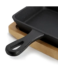 MegaChef Piece Mini Cast Iron Square Pan with Wood Tray