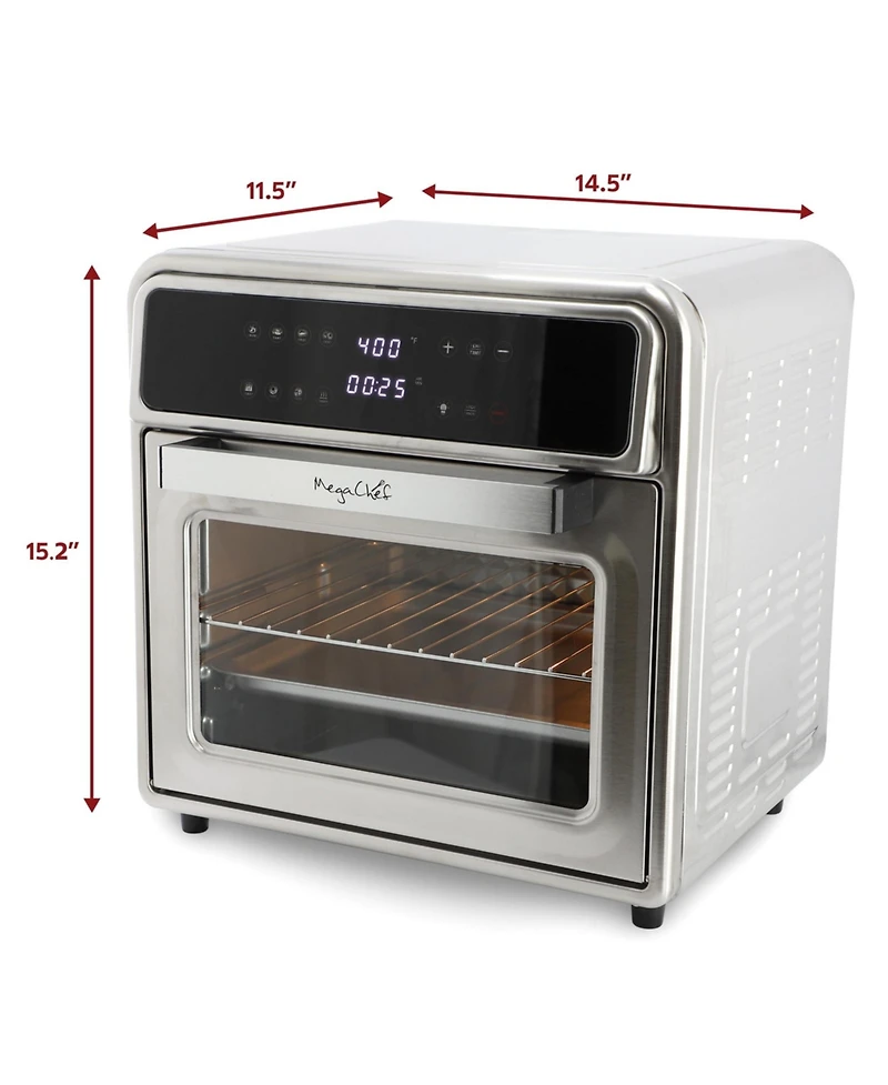 MegaChef 21.13 Quart Stainless Steel Digital Electric Multi-Function Air Fryer and Counter Top Oven in Silver