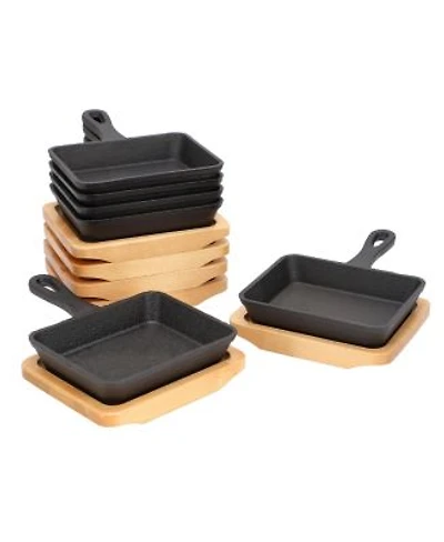 MegaChef Piece Mini Cast Iron Square Pan with Wood Tray