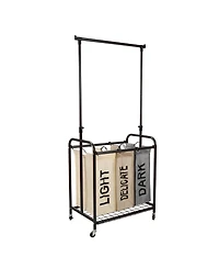 Oceanstar 3-Bag Rolling Laundry Sorter with Adjustable Hanging Bar