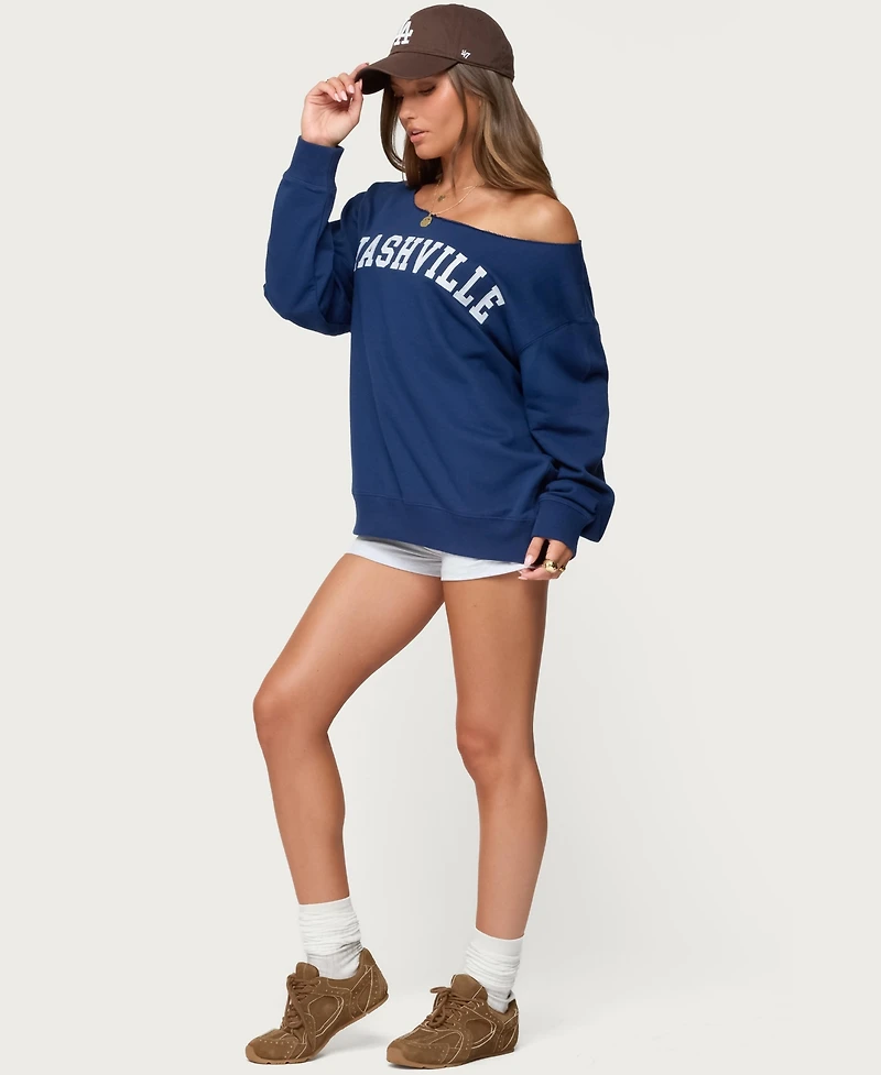 Edikted Women's Nashville Oversized Wide Neck Sweatshirt