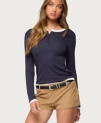 Edikted Women's Contrast Layered Look Henley Top