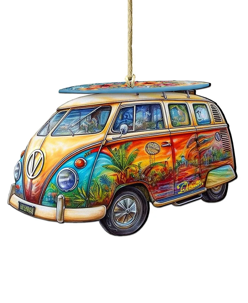 Designocracy Hippie Van Christmas Wooden Ornament