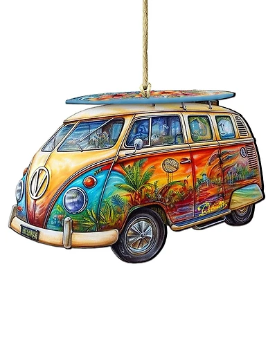 Designocracy Hippie Van Christmas Wooden Ornament