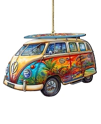 Designocracy Hippie Van Christmas Wooden Ornament
